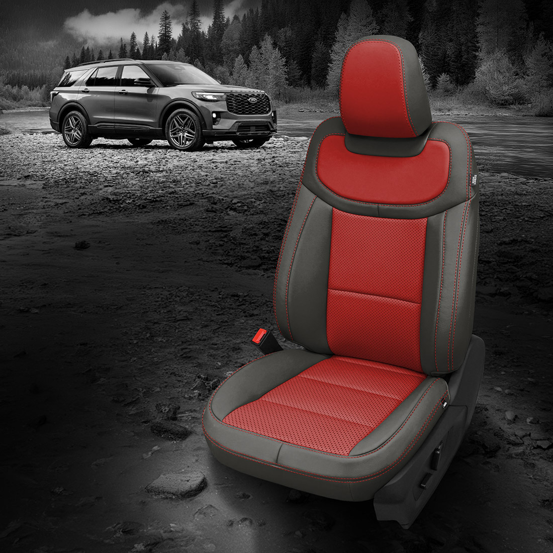 CHARCOAL wrap, RED Center, Perf Combo, RED contrast all stitch