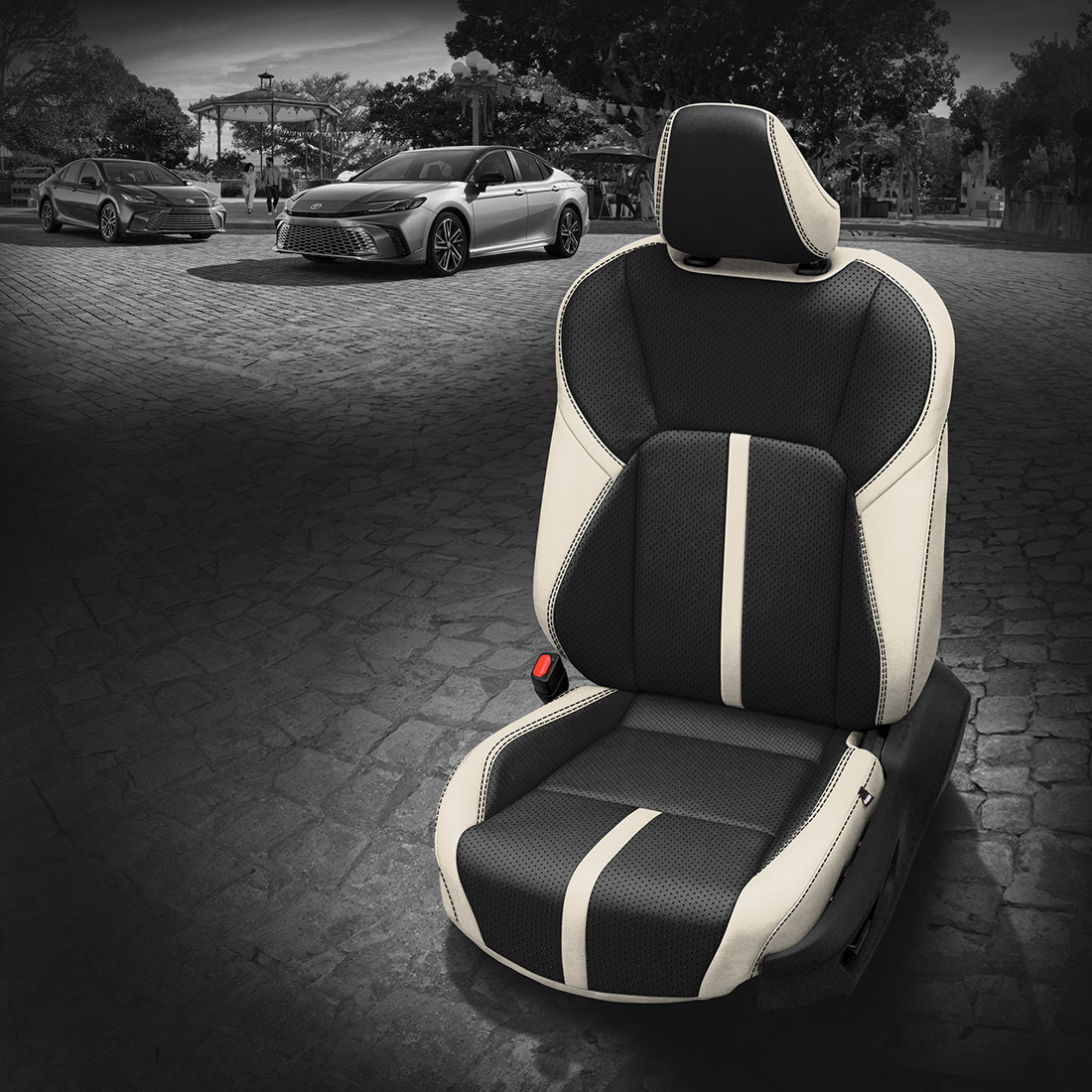 PEARL wrap, BLACK Center, Perf Body, BLACK contrast all stitch, PEARL wings