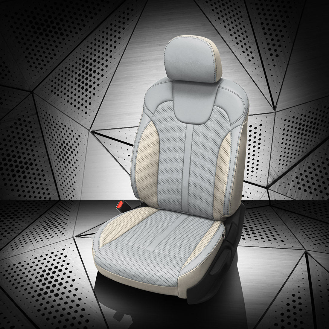 PEARL wrap, CEMENT Facing, Perf Combo & Wings, SILVER contrast all stitch, PEARL wings