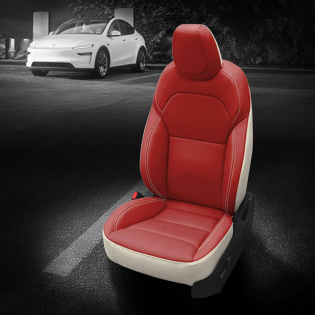 PEARL wrap, RED Facing, Perf Combo, PEARL contrast all stitch
