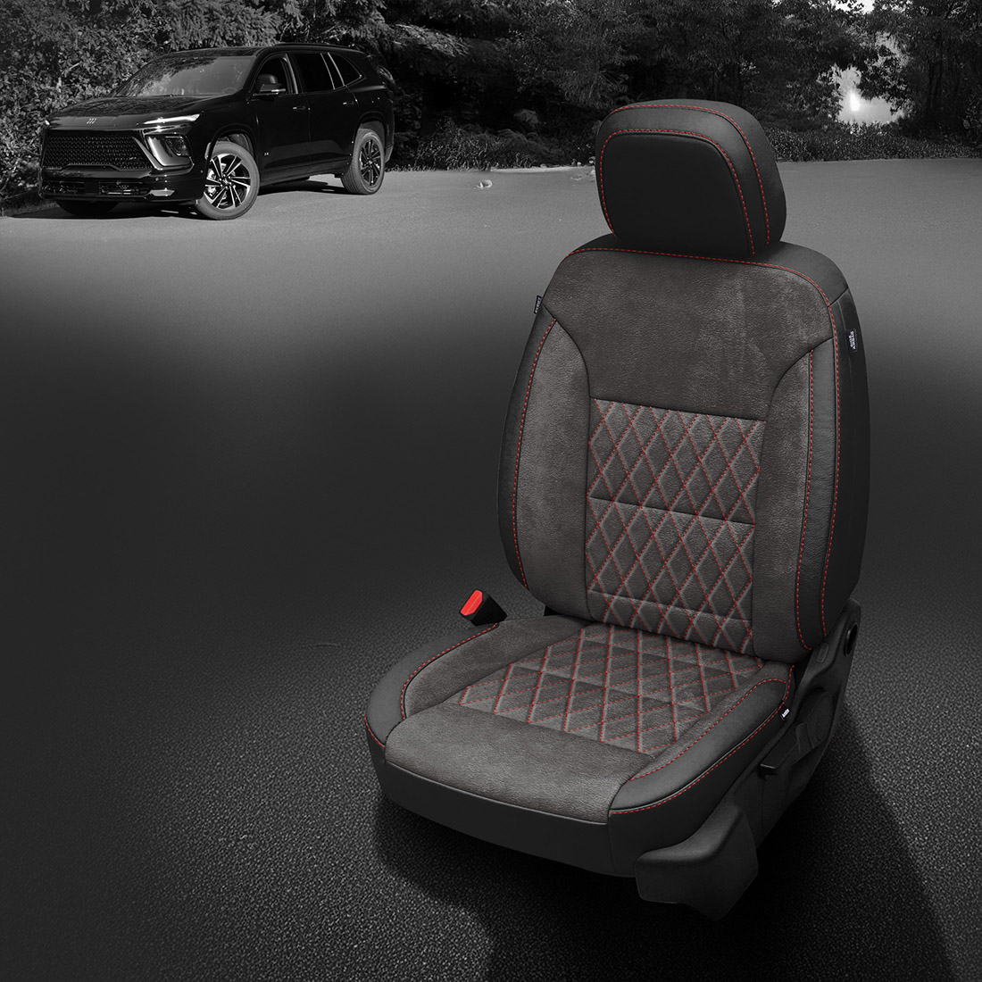 BLACK wrap, ~6929 DARK SLATE Body, Perf Body, RED contrast all stitch, ~6929 DARK SLATE wings, Tek Stitch SINGLE DIAMOND INSERTS, RED TekColor
