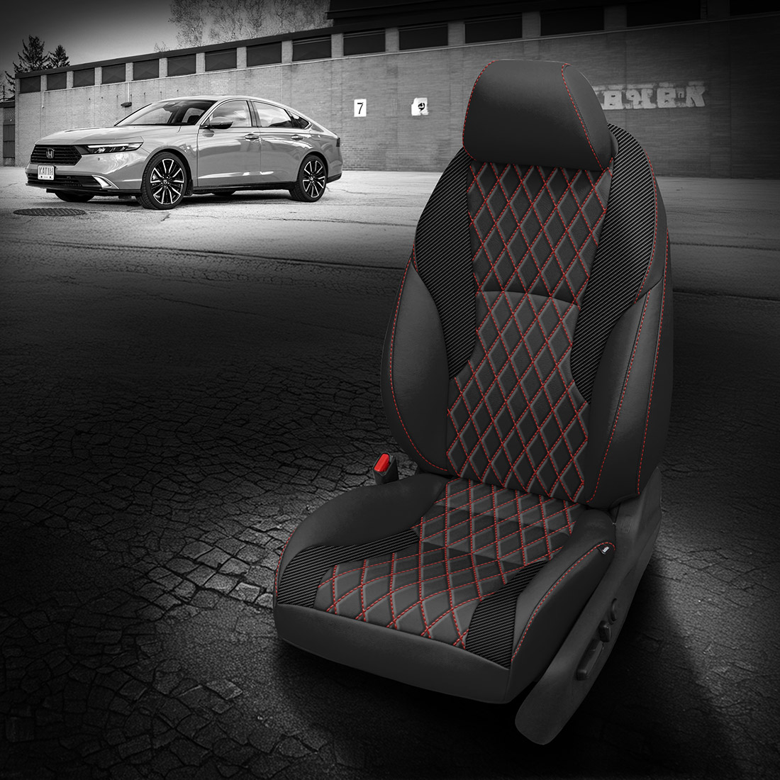 Black wrap, Carbon Shadow Vinyl wings, Red contrast all stitch, TekStitch Diamond Body Red TekColor