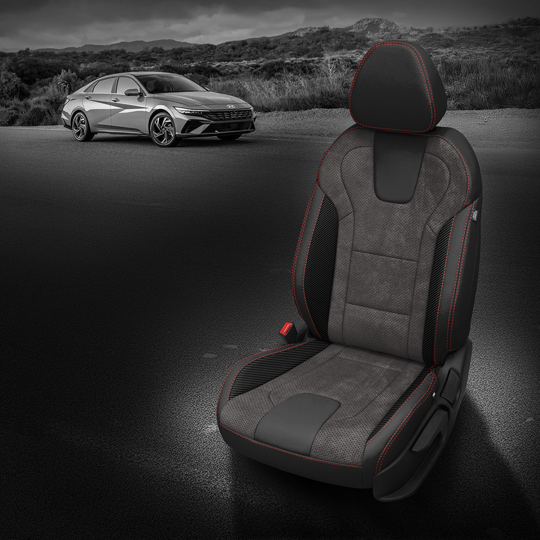 BLACK wrap, ~6929 DARK SLATE Insert, Perf Inserts, RED contrast all stitch, C SHADOW wings