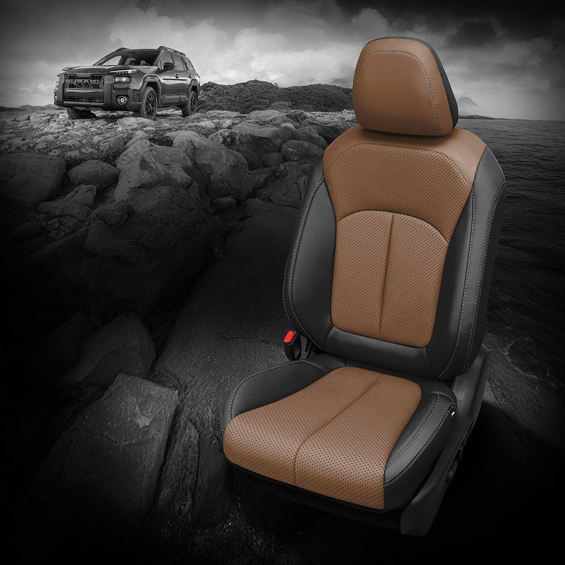 BLACK wrap, WALNUT Center, Perf Body, STONE contrast all stitch