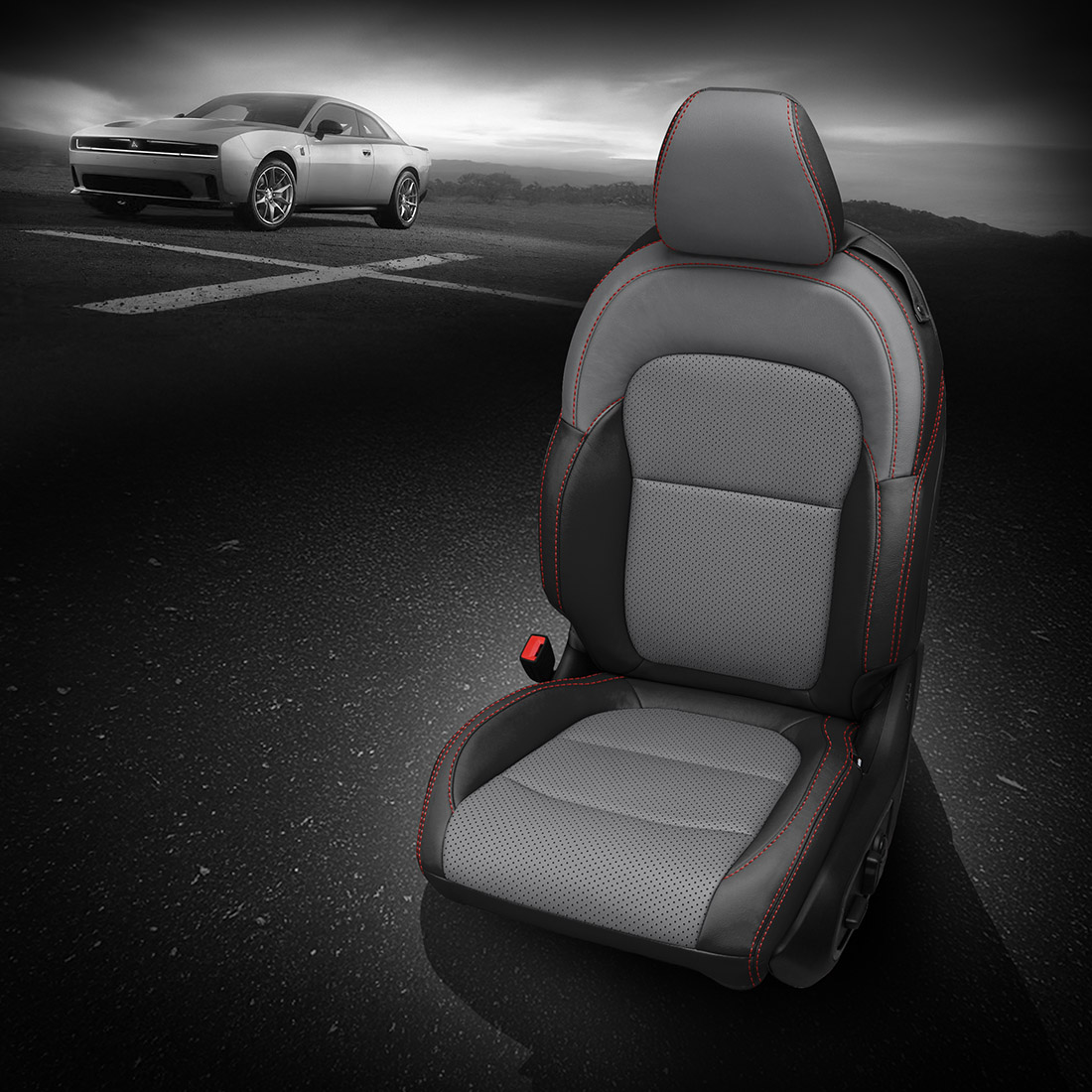 BLACK wrap, LUNAR GREY Center, Perf Combo, RED contrast all stitch