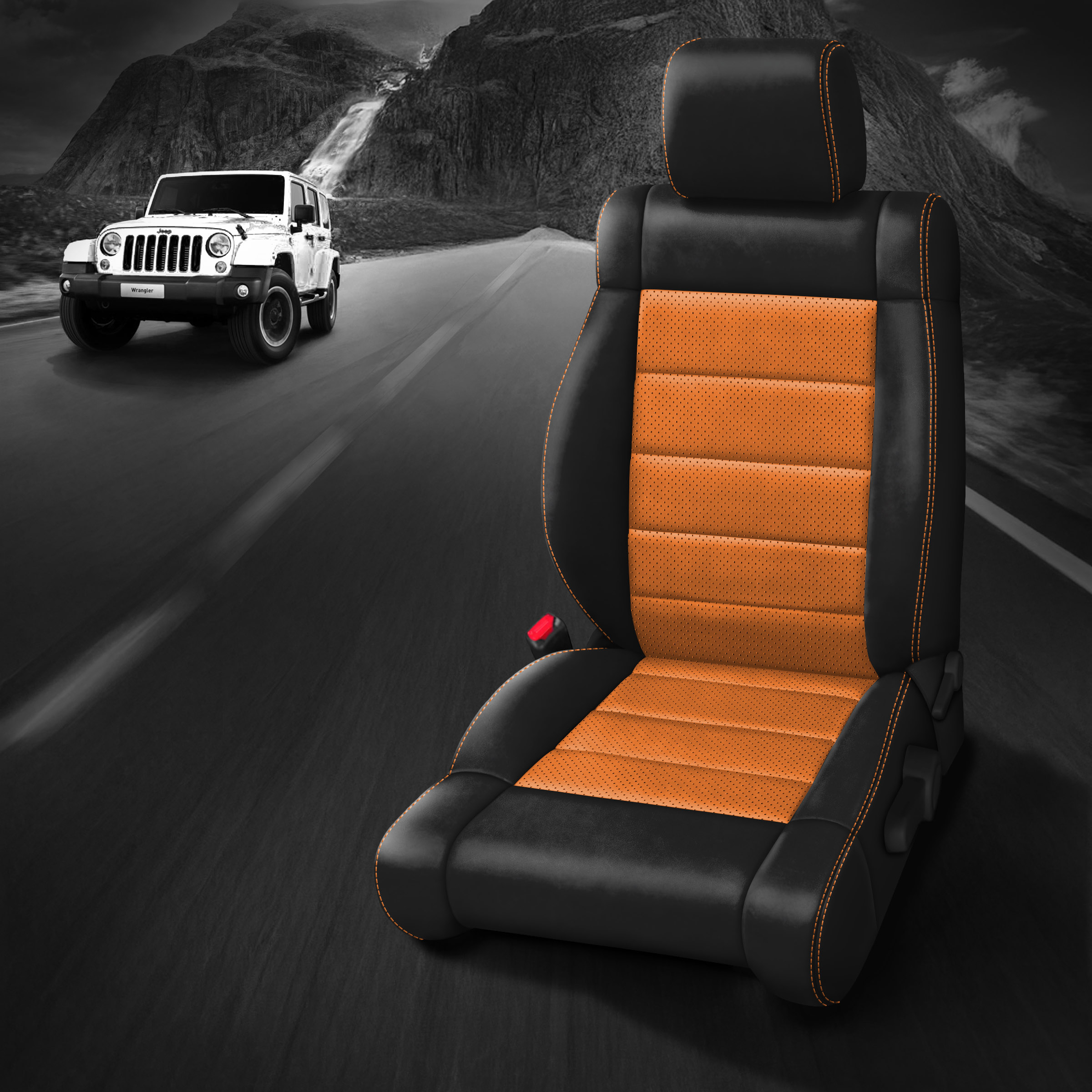 BLACK wrap, ~3032 MANGO Insert, Perf Inserts, +CITRUS ORANGE contrast all stitch