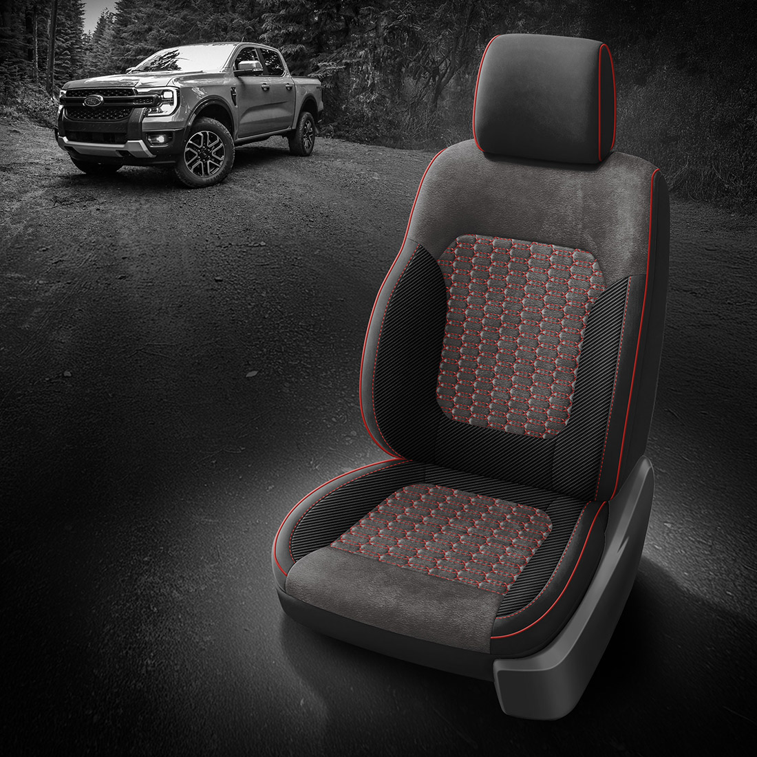 BLACK wrap, ~6929 DARK SLATE Body, RED piping, C SHADOW wings, Tek Stitch DOUBLE HEX INSERTS, RED TekColor