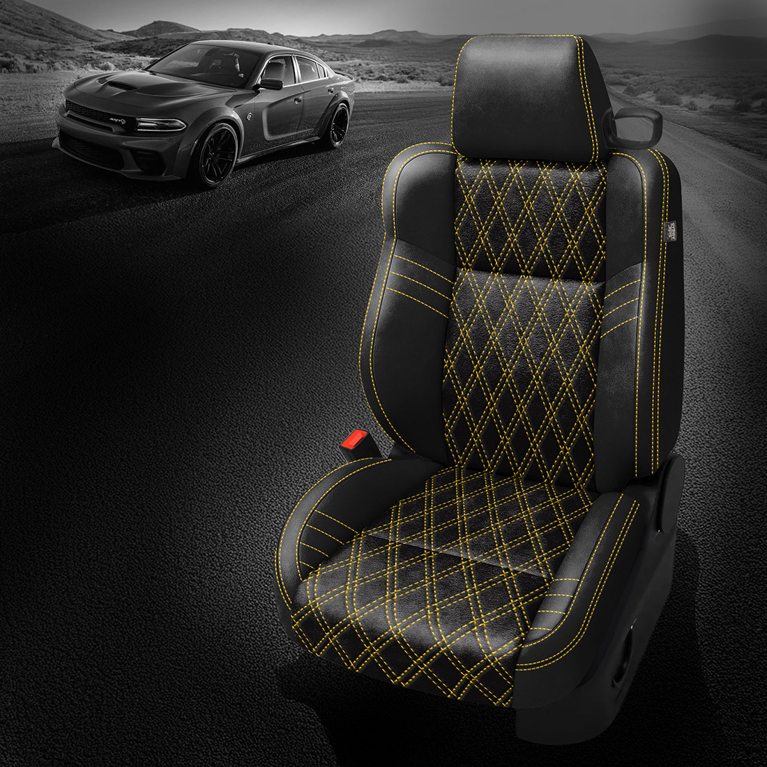 BLACK wrap, ~3030 RAVEN Body, HYPER YELLOW contrast all stitch, Tek Stitch DOUBLE DIAMOND BODY, HYPER YELLOW TekColor