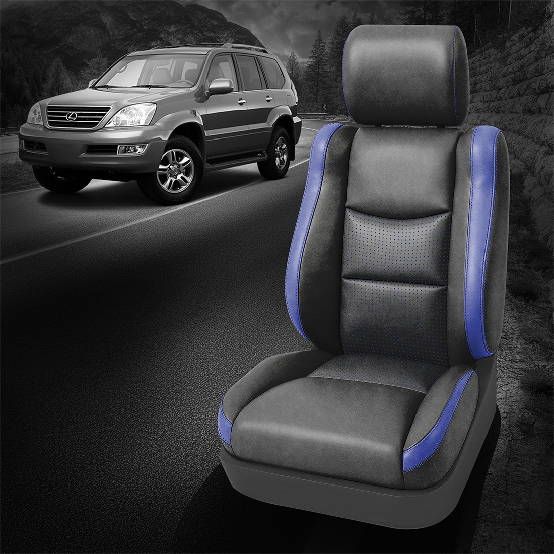 BLACK wrap, BCDA BLUE Insert, COBALT contrast all stitch