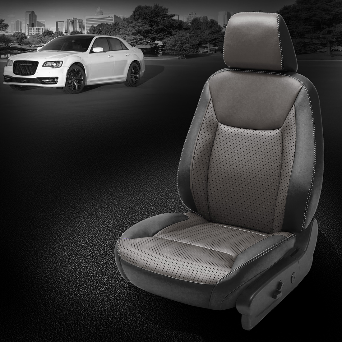 BLACK wrap, LT GREY Center, Perf Combo, SILVER contrast all stitch