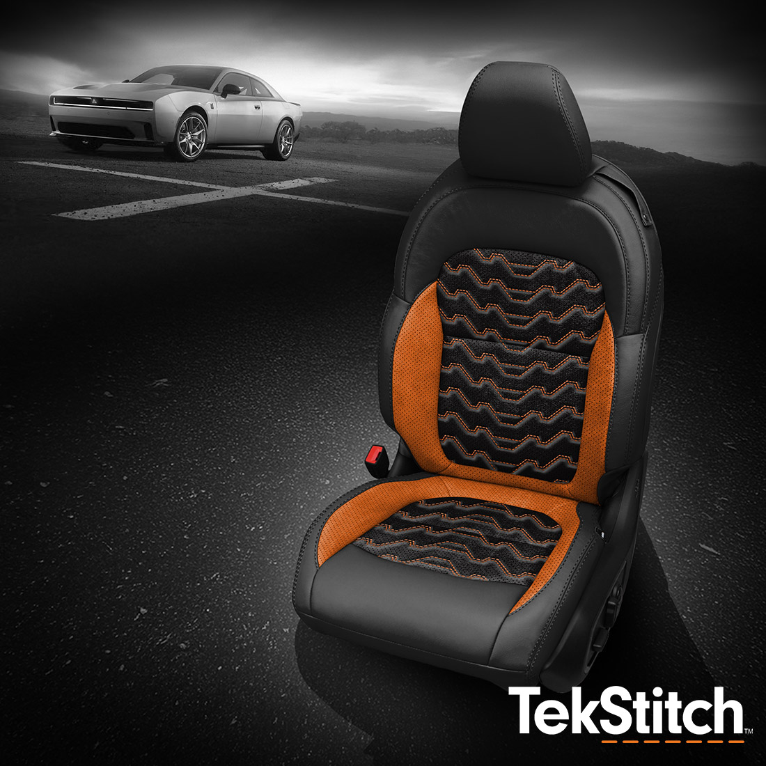 BLACK wrap, ~3030 RAVEN Insert, Perf Inserts & Wings, +CITRUS ORANGE contrast all stitch, ~3032 MANGO wings, Tek Stitch VALLEYS INSERTS, +CITRUS ORANGE TekColor