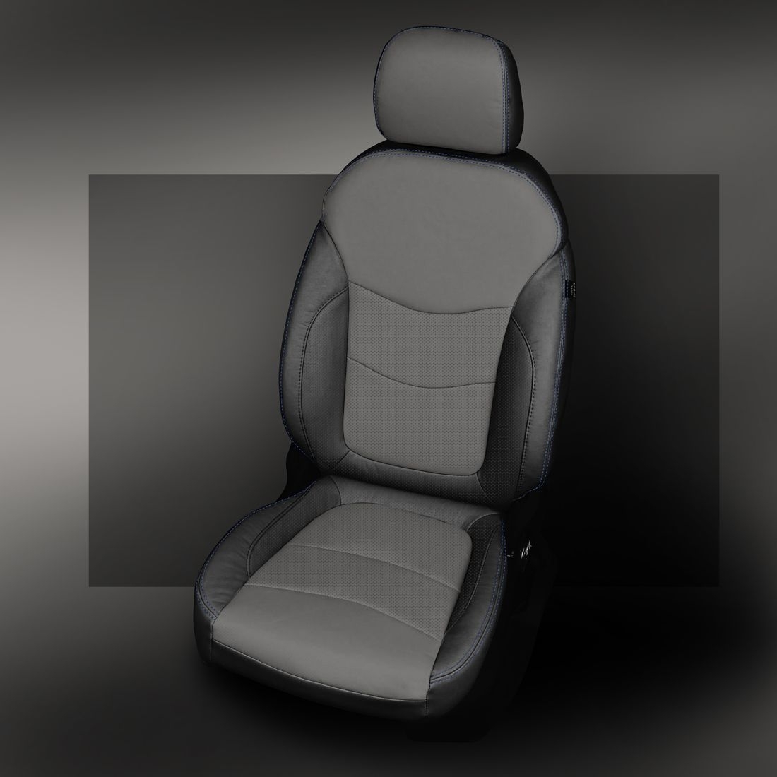BLACK wrap, ICE GREY Center, Perf Inserts & Wings, COBALT contrast all stitch